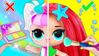 13 ЛАЙФХАКОВ и поделок с КУКЛАМИ ЛОЛ Сюрприз и Барби! Русалка vs Единорог! Мультик LOL Surprise